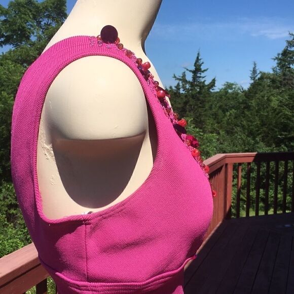 VERANIQUE YOUNG for W sleeveless top pink sequin beads V neck sexy Size Medium - Picture 5 of 8